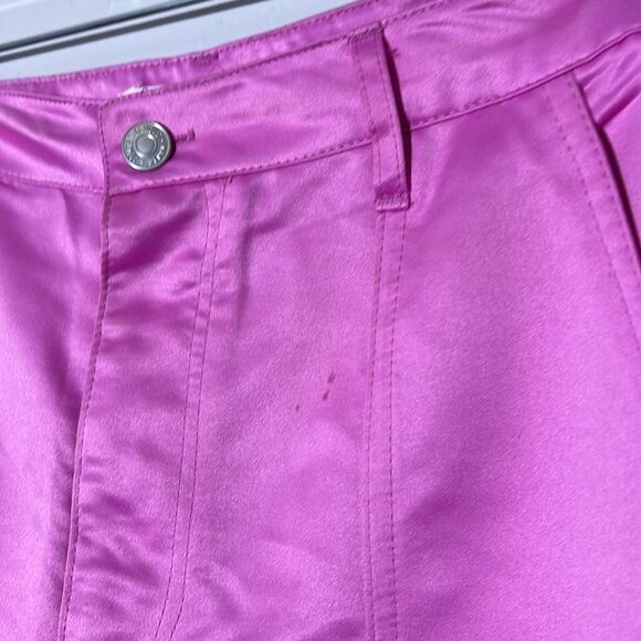 Almost Famous Metallic Shiny Pink Cargo Baggy Wide Leg Pants Junior's 7 - Picture 5 of 9